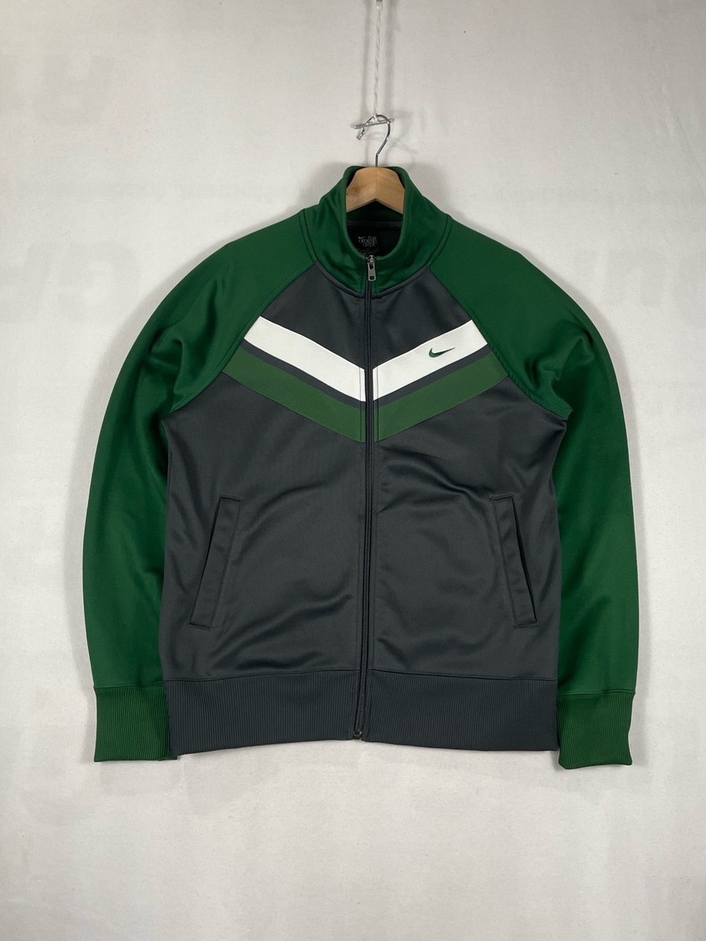 Vintage Y2K Nike Athletic Dept Green Gray White Track Jacket Full Zip Sz M